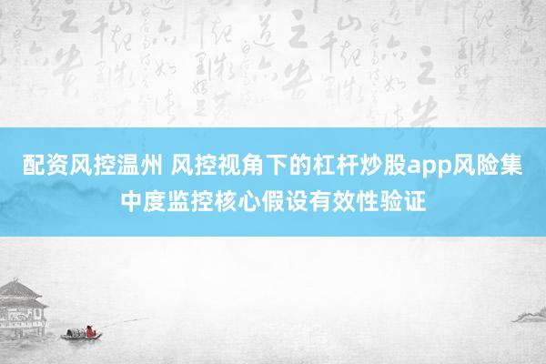 配资风控温州 风控视角下的杠杆炒股app风险集中度监控核心假设有效性验证